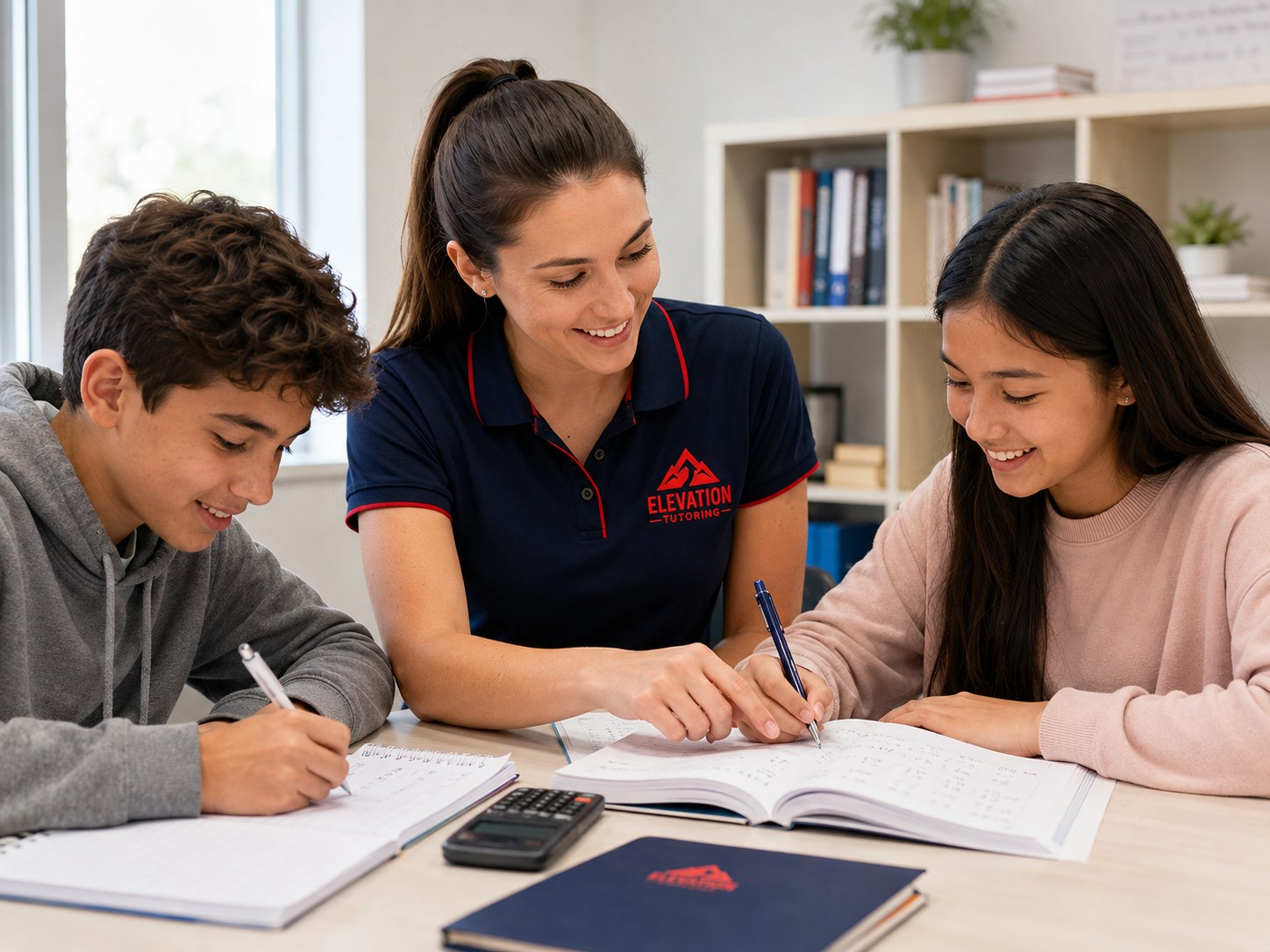 Small group maths tutoring session with students working together