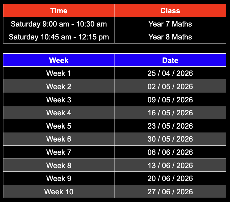 Elevation Tutoring Term 2 timetable
